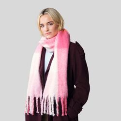 B494R Beechfield Sciarpa "Fluffy Check" con motivo a scacchiera e frange 100% poliestere riciclato