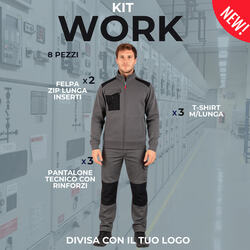 KIT WORK - 3 pantaloni tecnici rinforzatii, 3 T-shirt, 2 felpe zip lunga