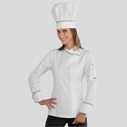 057710 Snaps Giacca cuoco donna manica lunga con contrasto tricolore 100% cotone 190gr