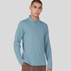 PU427 B&C Polo uomo in tessuto pesante maniche lunghe 2 bottoni con polsini a costine 100% cotone  210gr