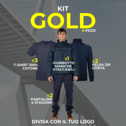 KIT GOLD - KIT 8 Articoli Divisa Lavoro : 2xPantalone Multitasca - 3xMaglietta T-shirt - 2xFelpa Zip Corta - 1xGiubbotto Imbottito maniche staccabili