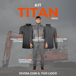 KIT TITAN - KIT 8 Articoli Divisa Lavoro : 2xPantalone Multitasca - 3xMaglietta Polo - 2xFelpa Zip Corta - 1xGilet Imbottito multitasche