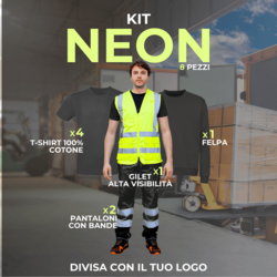 KIT NEON - KIT 8 Articoli Divisa Lavoro : 2xPantalone Multitasca con Bande - 4xMagliette T-Shirt  - 1xFelpa Girocollo- 1xGilet Alta visibilità EN20471 CL.2