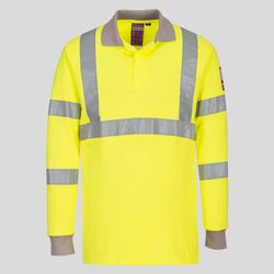 FR77 Polo manica lunga Hi-Vis ignifuga e antistatica 60% Modacrilico, 39% Cotone, 1% Fibra di carbonio 210g 