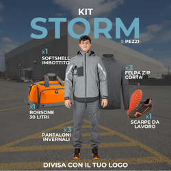 KIT STORM - KIT 9 Articoli Divisa Lavoro Invernale : 3xPantalone Invernale - 3xFelpa Zip Corta - 1xGiubbotto Imbottito Softshell -1XBorsone - 1XScarpe Lavoro