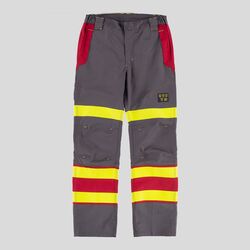B1499 Pantalone multitasche, bicolore con bande rifrangenti termoadesiva gialle ignifughe 87% cotone + 12% nylon + 1% antistatico 260 gr/m2