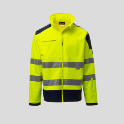 Screen Payper Giacca Softshell bicolore in alta visibilità con cappuccio a scomparsa e porta badge staccabile EN ISO 20471 Cl.2 93% poliestere 7% elastan 330gr