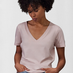 TW001 B&C #E150 V women T-shirt donna con profondo scollo a V vestibilità moderna con cuciture laterali senza etichetta 100% cotone