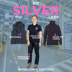 SILVER LADY - Divisa da lavoro donna in KIT Multistagione. 8 Articoli: 2xPantalone Multitasca - 3x Maglietta Polo - 2xFelpa Zip Corta - 1xGiletSoftshell