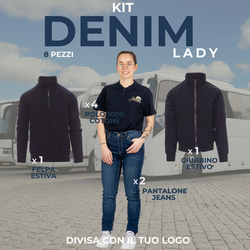 KIT DENIM LADY - Divisa donna aziendale 8 Articoli : 2xPantaloni Jeans - 4xPolo Bicolore - 1xFelpa  Zip Corta - 1xGiubbino Estivo
