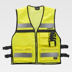 C3604 Gilet da lavoro tessuto traforato mesh con porta radio bande riflettenti e chiusura laterale con fibbie 