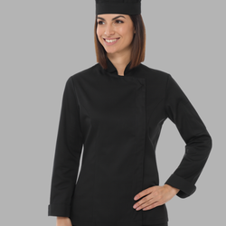 057751 Giacca da cuoco donna elasticizzata nera personalizzabile con logo